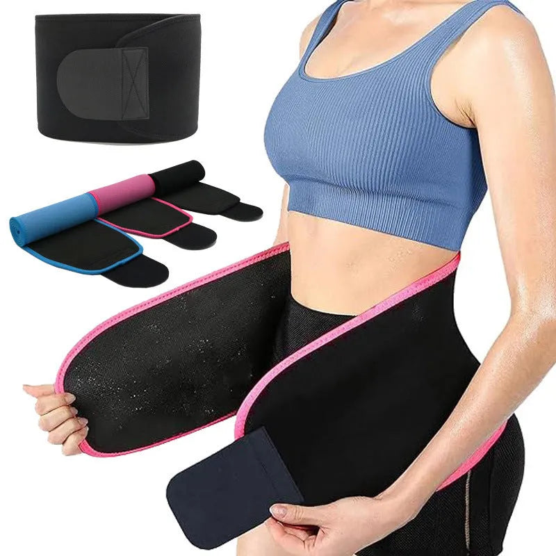 Neoprene lumbar support belt with adjustable strap in black, blue, or pink