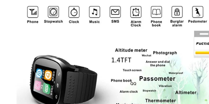 Black Bluetooth smart sports watch showing notification screen on wrist