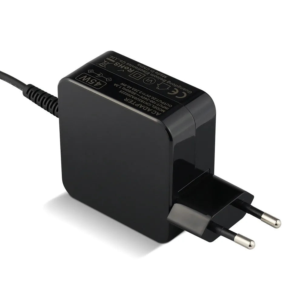 Black 45W laptop power adapter with US plug and DC connector