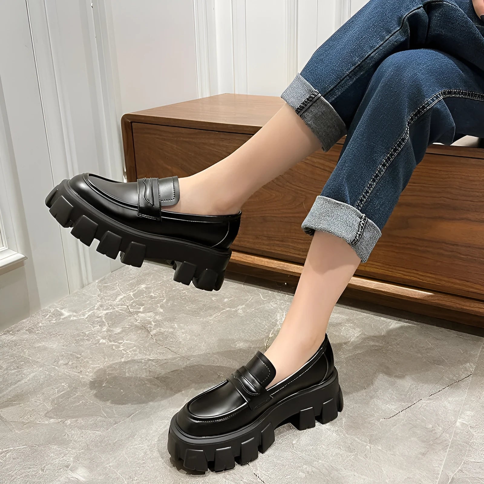 British style wide fit loafers with a fat foot design and muffin base sole in matte or patent leather.