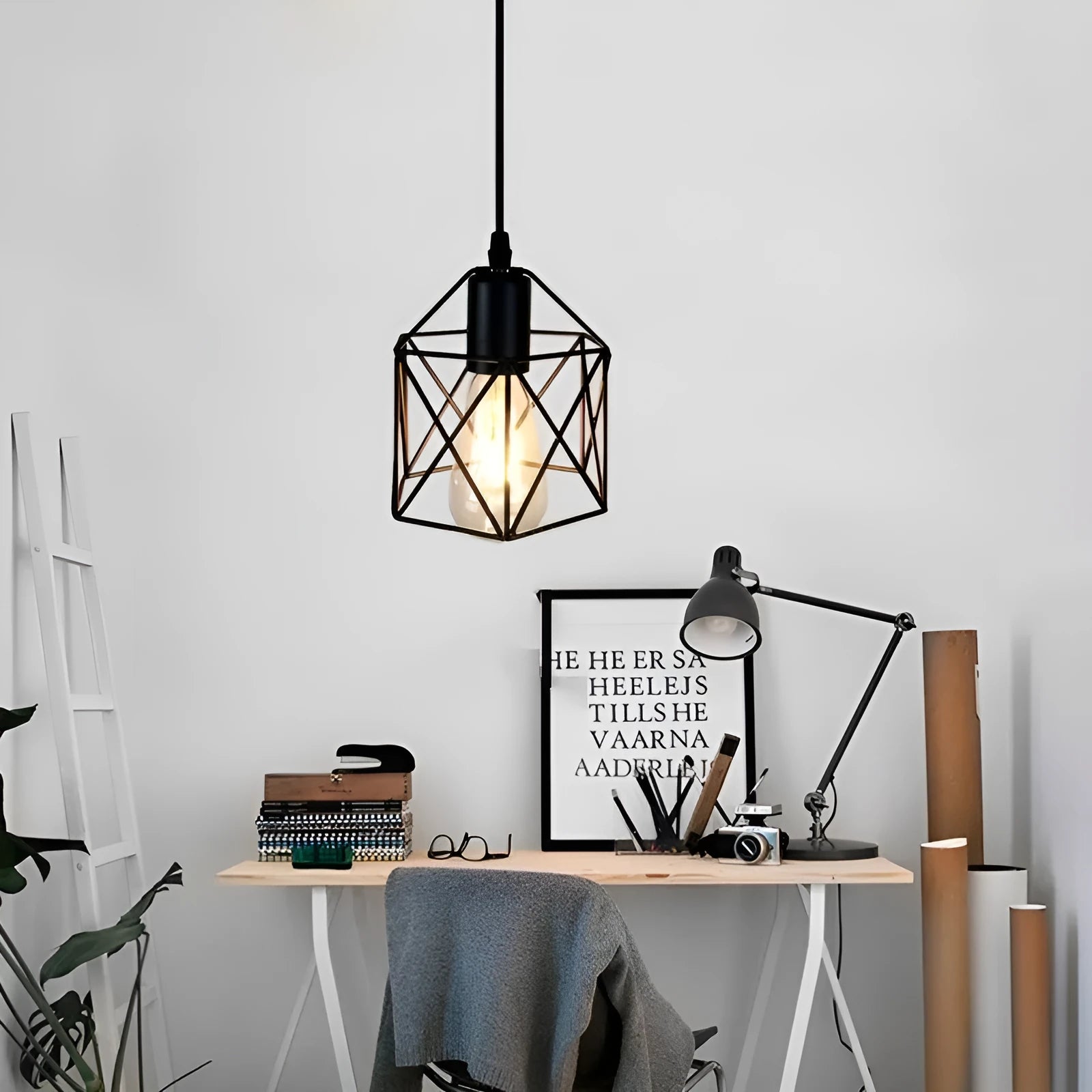 Country style decorative light with iron shade measuring 150mm by 140mm