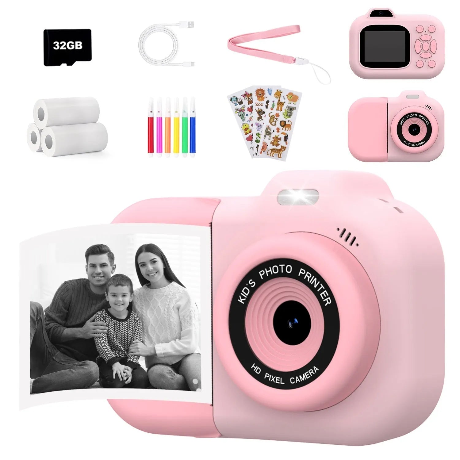 Children's digital toy camera in pink, blue, or purple colour with video, photo, game, and MP3 functions