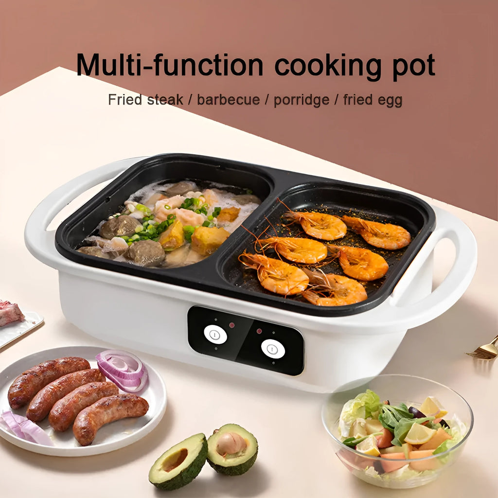 White and green 1300W electric hot pot frying oven appliance for 2-3 people