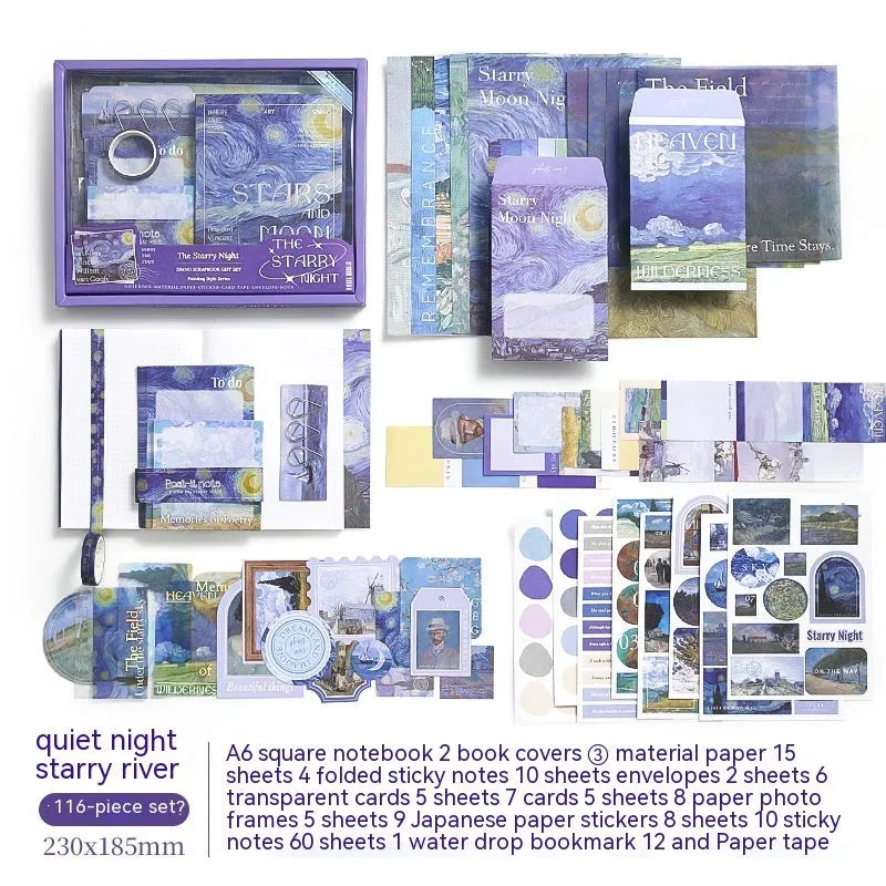 Creative journal gift box with A6 grid notebook, paper accessories and retro plaid artistic design