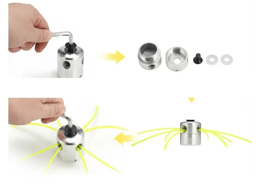 Luzhu silver aluminium cylinder grass head for lawn mower with wrench and light yellow strings