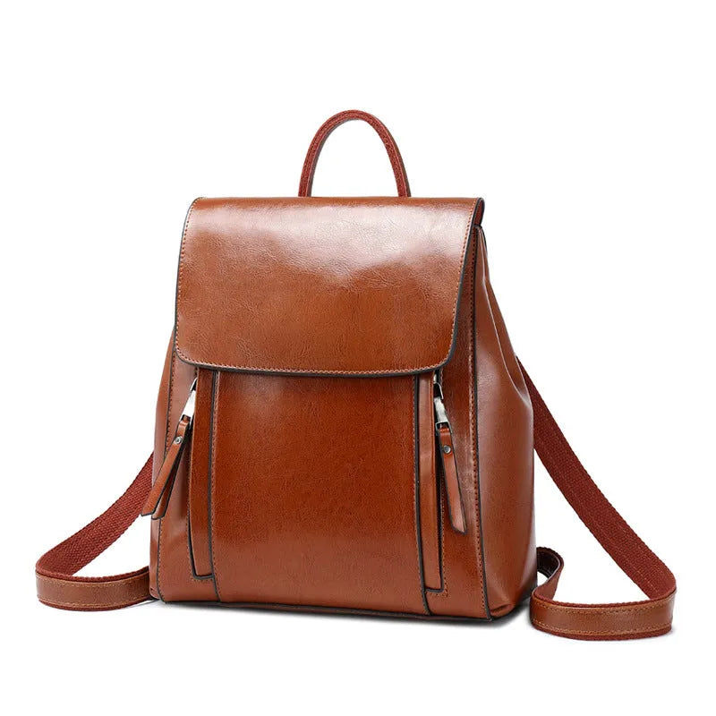 Genuine leather women's backpack in large square design with multiple internal compartments
