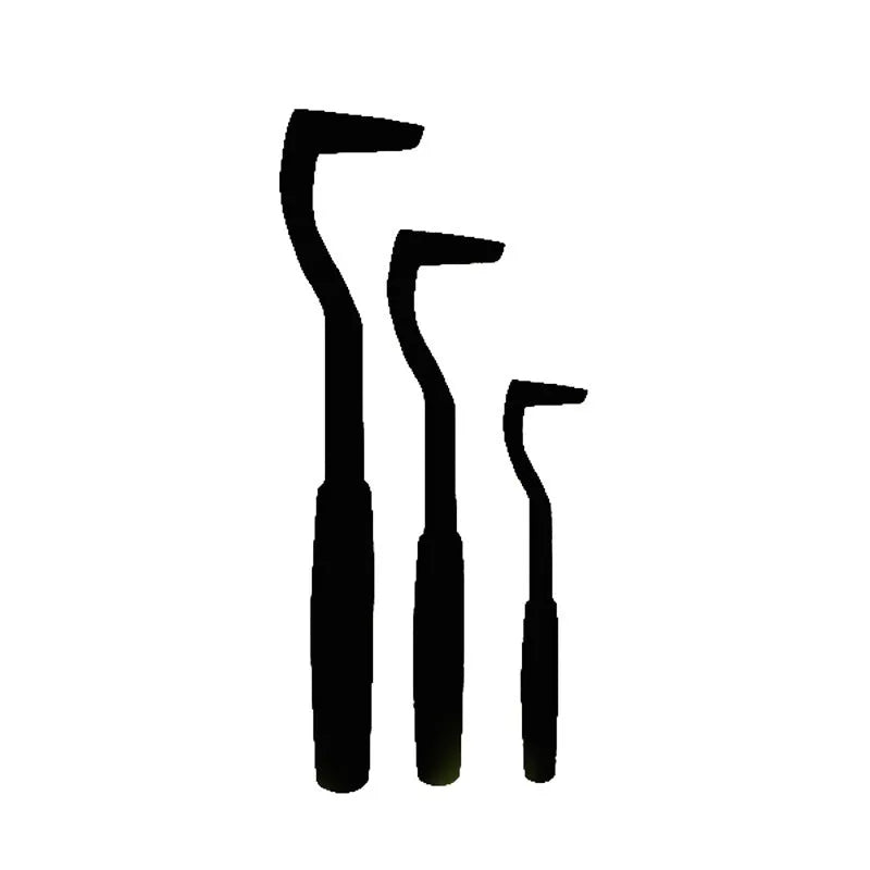 Set of three coloured tick remover hook tools for dogs on a white background.