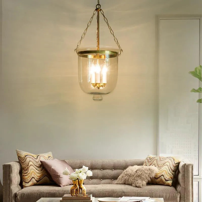 Glass chandelier with 3 heads in gold or black, American country style, sizes 24x33cm and 35x65cm, for dining tables
