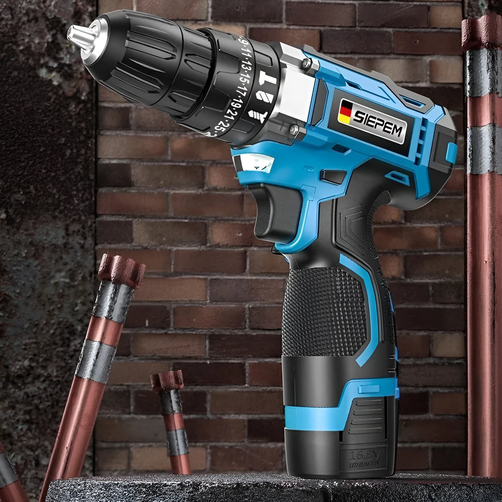 12V dual-speed impact pistol drill and electric screwdriver set in plastic storage box
