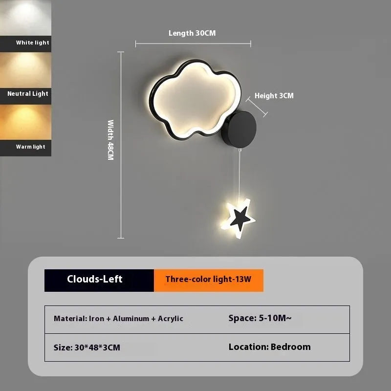 White cloud and five-pointed star children's wall mounted LED night light with three colour settings.