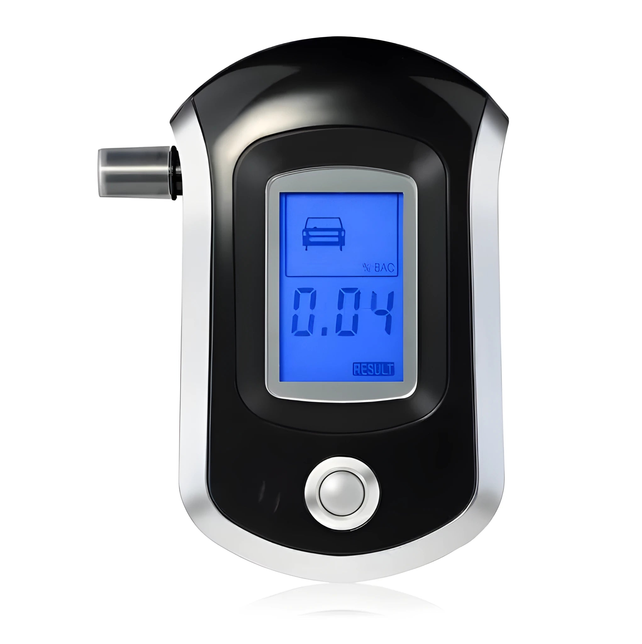 Black portable breath alcohol tester with digital display and mouthpiece