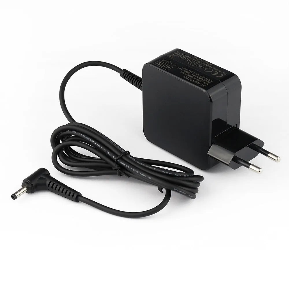 Black 45W laptop power adapter with US plug and DC connector