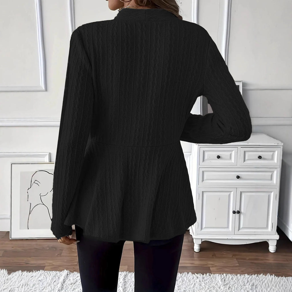 Women's solid colour knitted cardigan with single button and Jacquard pattern texture