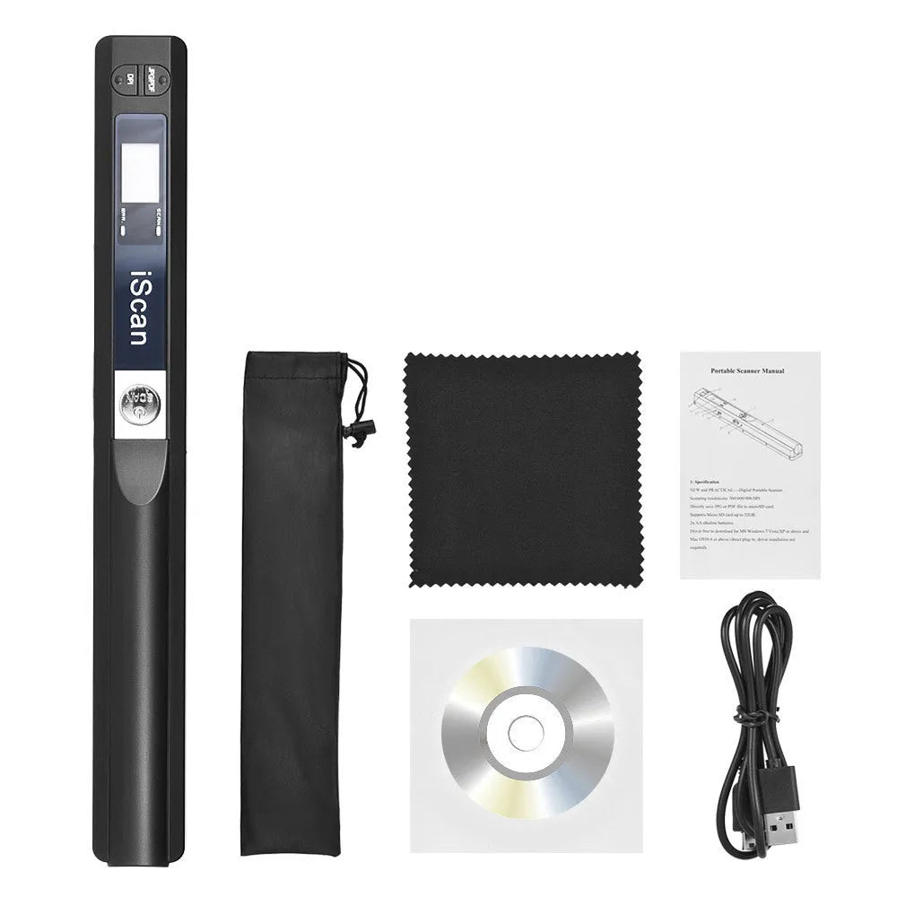 Handheld plastic barcode scanner available in five colours: black, blue, green, red, silver