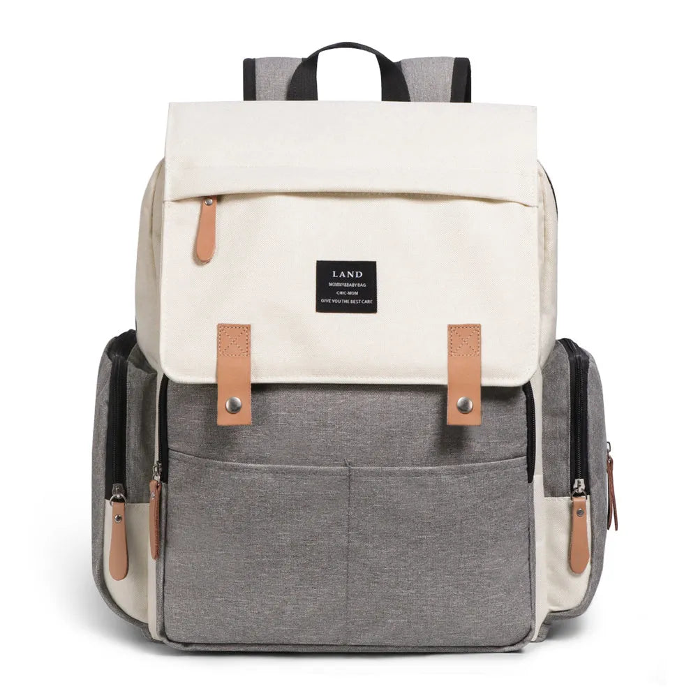 LAND Mommy MPB86 large grey oxford cloth diaper backpack with shoulder straps and changing mat.