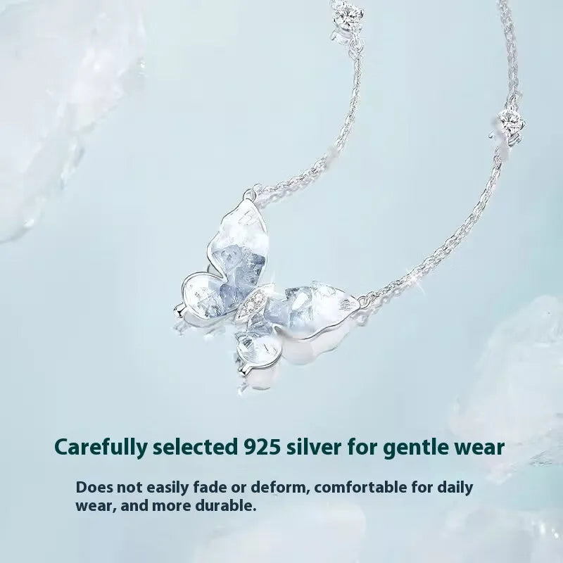 Bingyu Butterfly ice rain design pendant on adjustable sterling silver O-ring necklace for women.