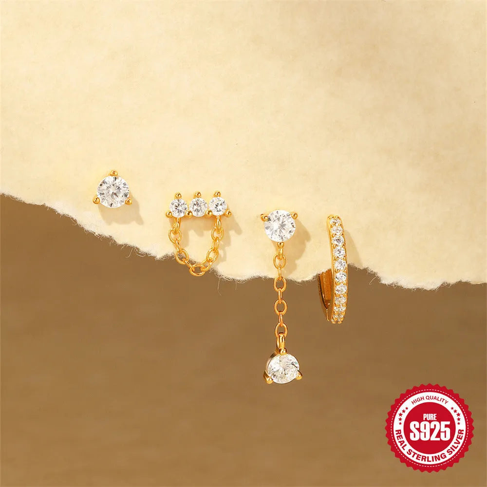 S925 sterling silver clover petal earrings with geometric design and electroplated gold finishes