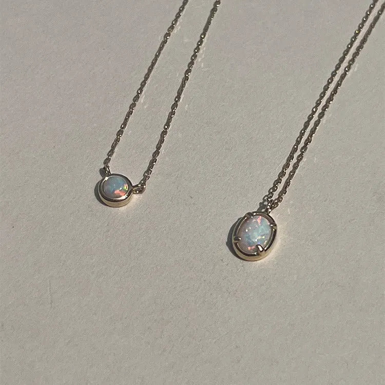 Geometric jelly opal pendant necklace on a chain, available in gold or white gold plating.