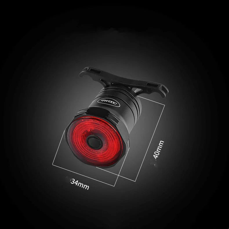 Intelligent bicycle brake light, black taillight with 420mAh rechargeable battery, IPX6 waterproof, ABS+PC, 87g