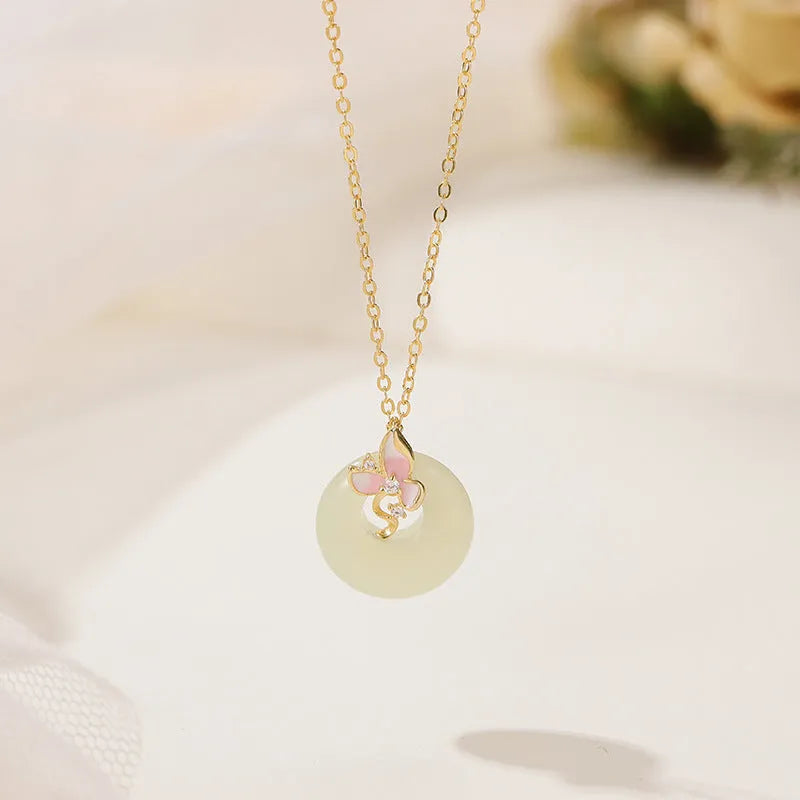 Sterling silver butterfly orchid necklace with floral pendant and peace buckle fastening