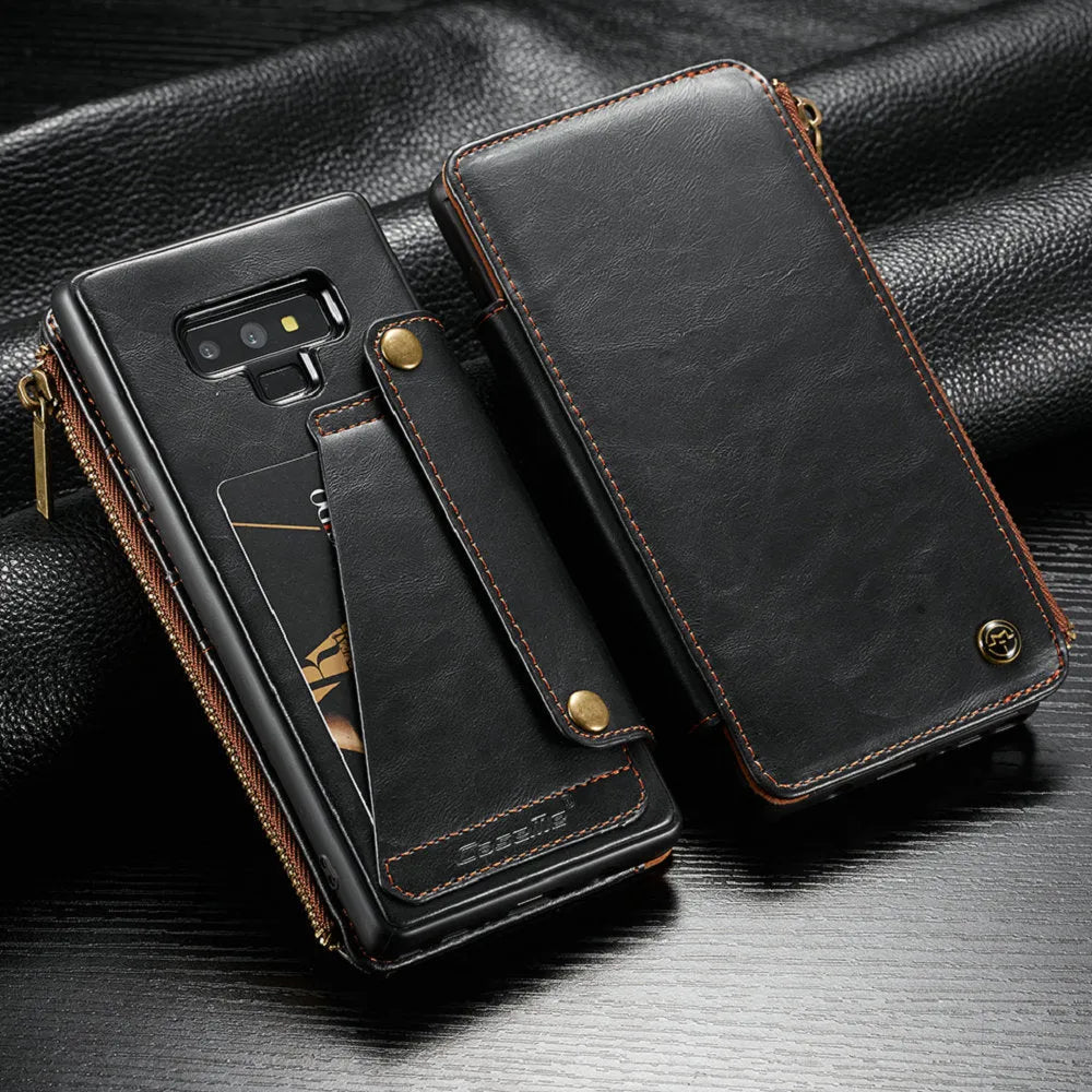 Samsung Galaxy Note 9 flip wallet case in PU leather with card slots and magnetic closure
