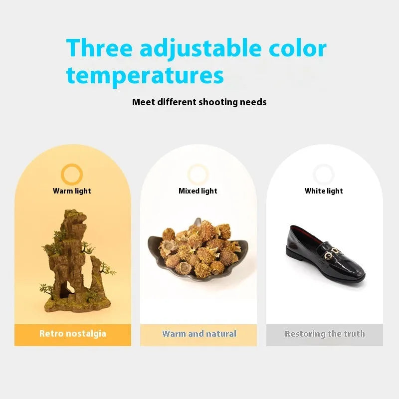 50cm studio light box with metal frame and USB-powered 5-side folding three-colour temperature light board