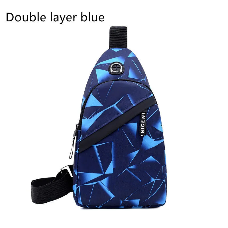 Oxford cloth men's crossbody sling bag with earphone hole and zipper closure