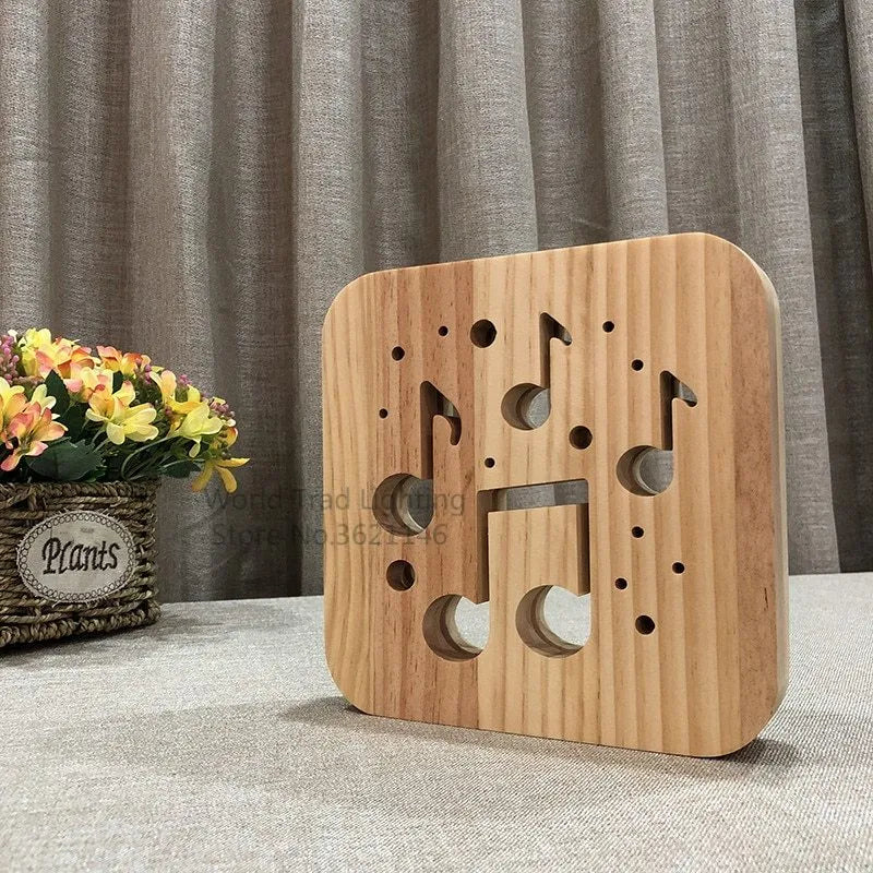 Wooden square LED atmosphere lamp with warm white 3D lighting and USB cable