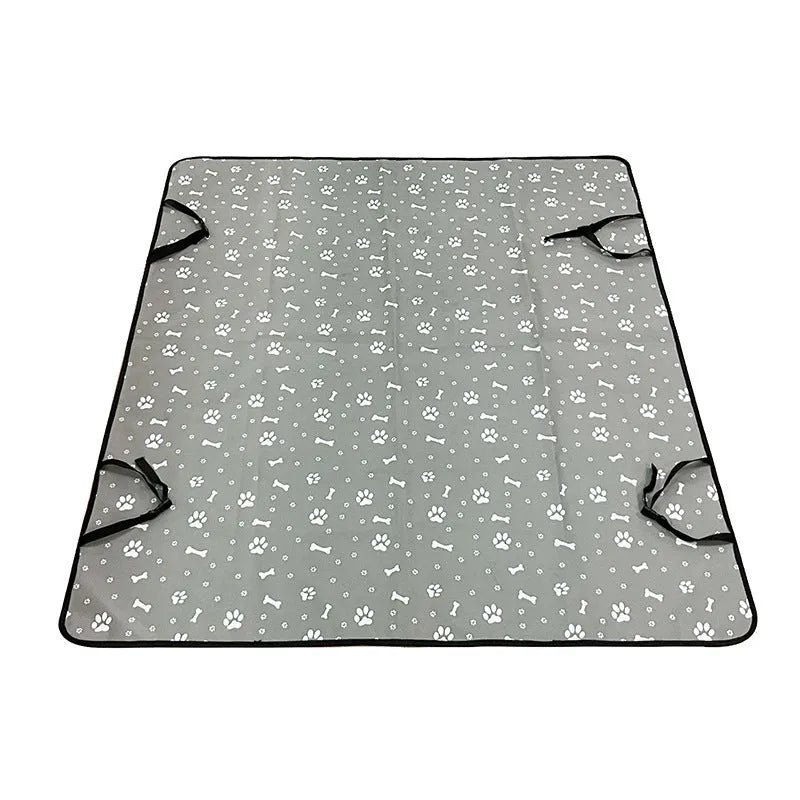 Car pet mat for rear seat protection with water resistant cloth in dog bone print pattern