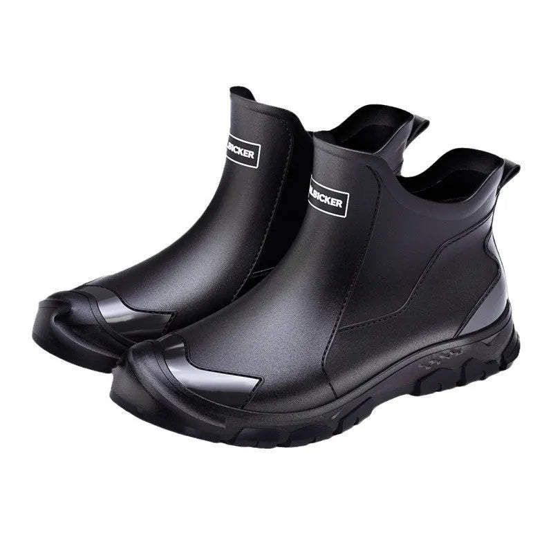 Outdoor non-slip wading shoe in a short tube style with a round toe and PVC upper.