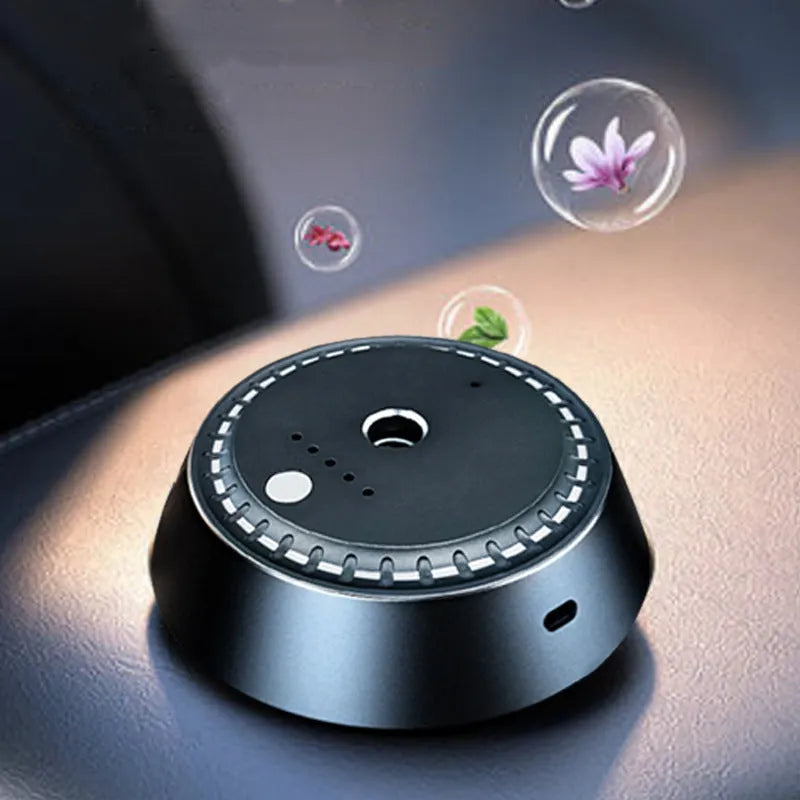 Black metal USB rechargeable car aroma diffuser with compact design and timing function