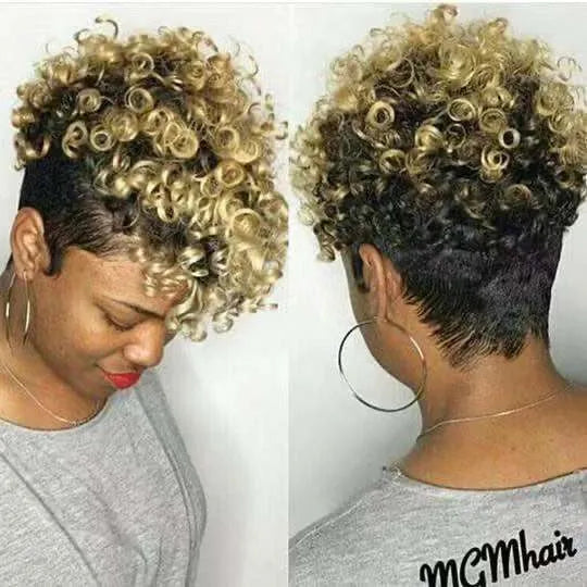 Women's short synthetic wig with simple rolls styling in Kanekalon fibre, shown in H002 Black colour