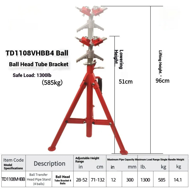 Metal V-head pipe support bracket with ball joints for mounting steel pipes.