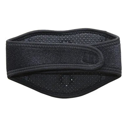 Black self-heating magnetic neck guard with adjustable shoulder strap for neck support