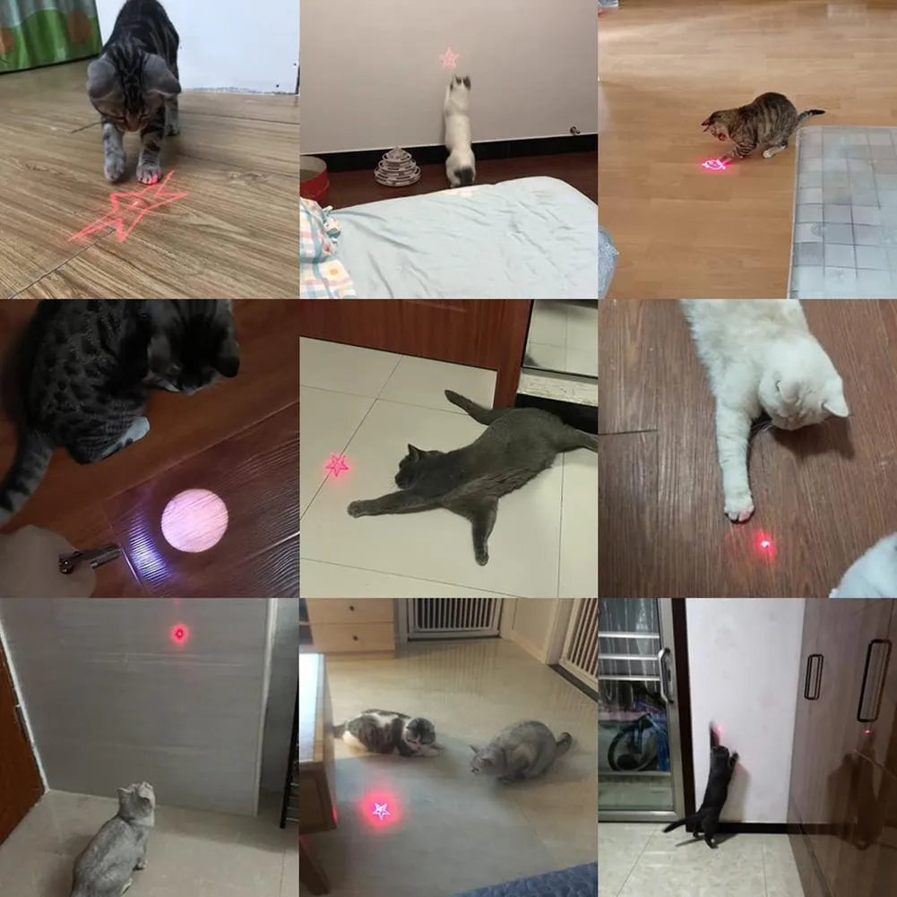 USB rechargeable infrared cat teaser toy with keychain measuring 5x2.5cm in black or pink plastic