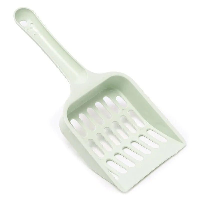 Blue plastic cat litter scoop shown on a white background.