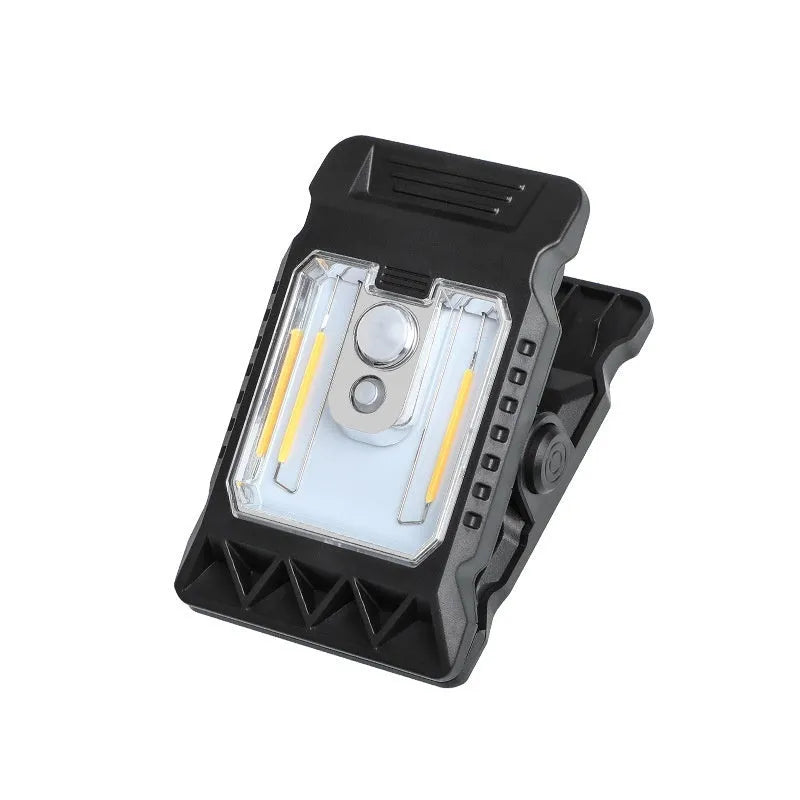 White rectangular sensor-activated clip lamp with IP65 rating, shown next to a 14500 lithium battery.