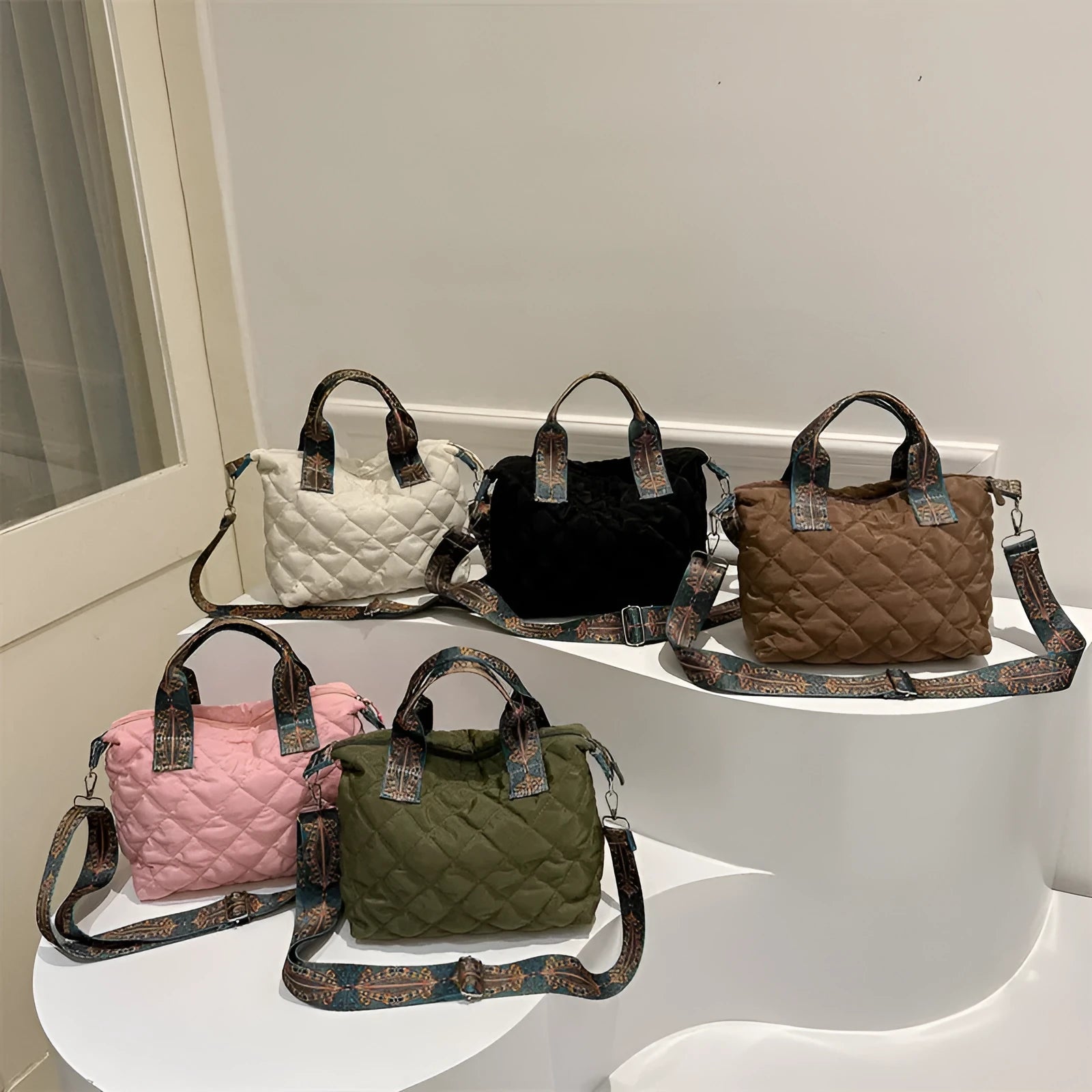 Soft horizontal square Oxford cloth messenger bag with embroidery, single shoulder strap, in multiple colours.