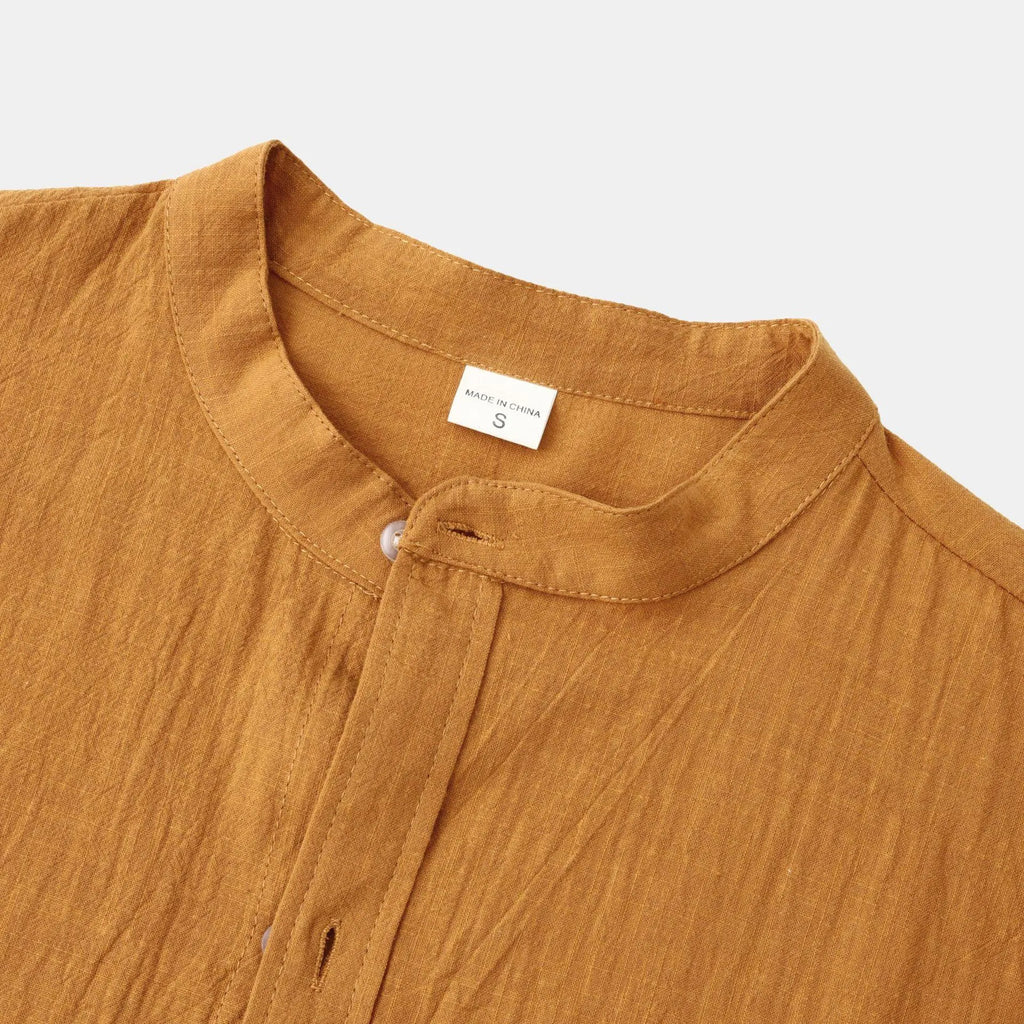 Men's slim fit brown cotton blend long sleeve shirt with matching casual trousers