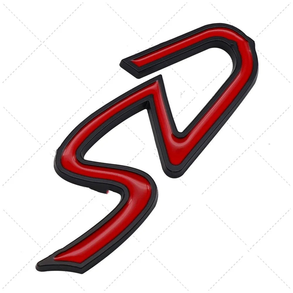 Metal decorative car sticker showing SD and D patterns in red silver and red black colour options