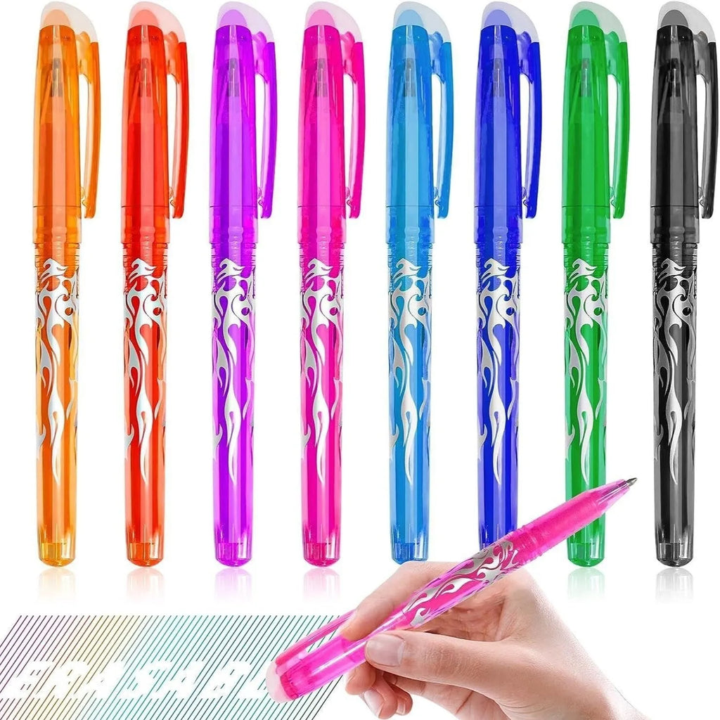 Set of heat-erasable gel pens with plastic shells and choice of 0.5mm or 0.7mm nibs in a 12 or 8 colour pack.