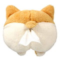 Yellow soft Corgi butt-shaped tissue box cover with elastic strap for car visor or home use.