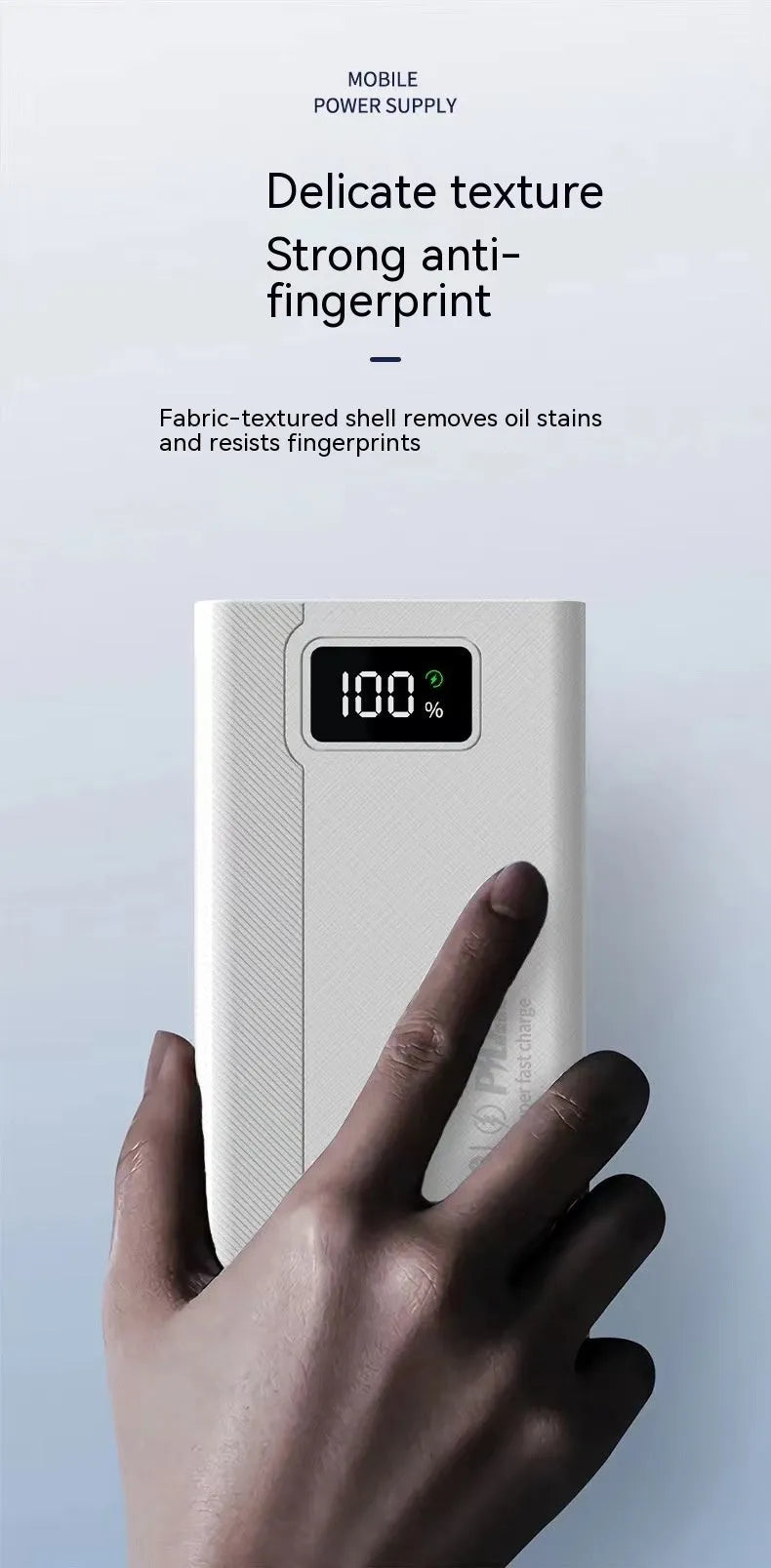 Large capacity power bank in black or white plastic shell with fast charging support