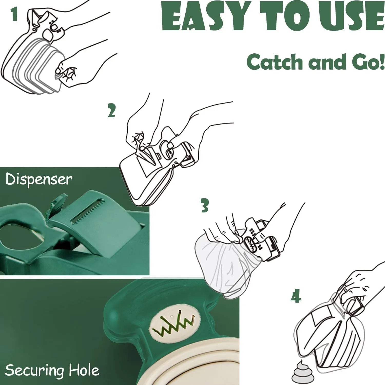 Portable handheld pooper scooper for dog waste cleanup with integrated bag dispenser and clip