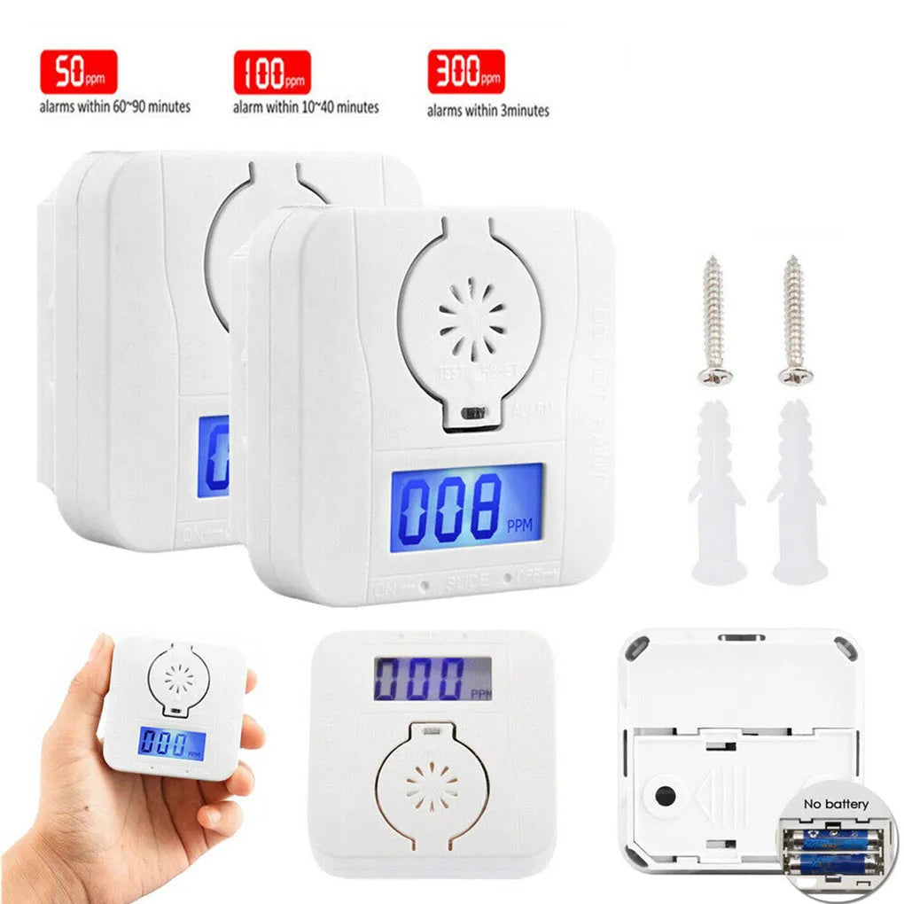 White wireless carbon monoxide alarm for wall mounting detects coal stove gas