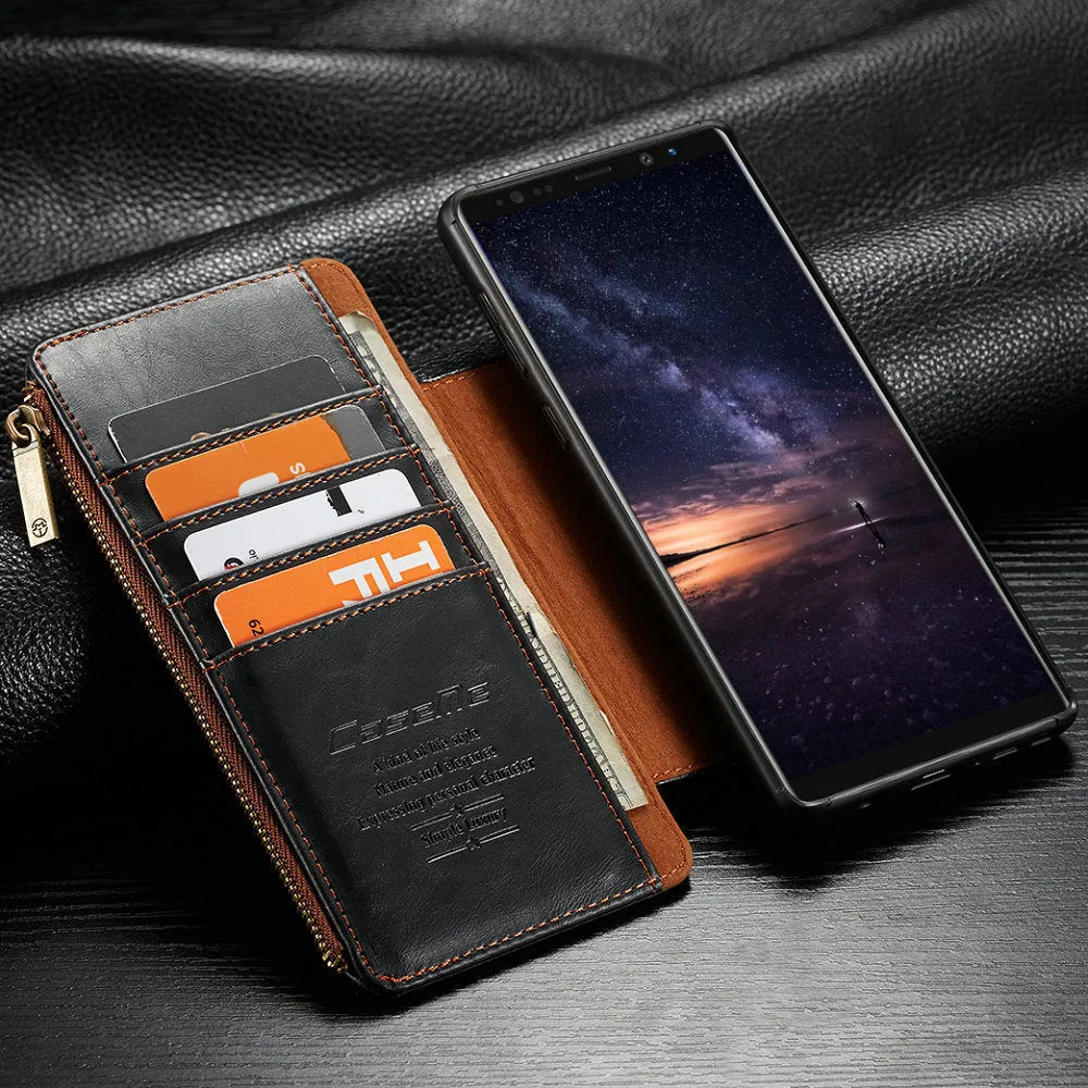 Samsung Galaxy Note 9 flip wallet case in PU leather with card slots and magnetic closure