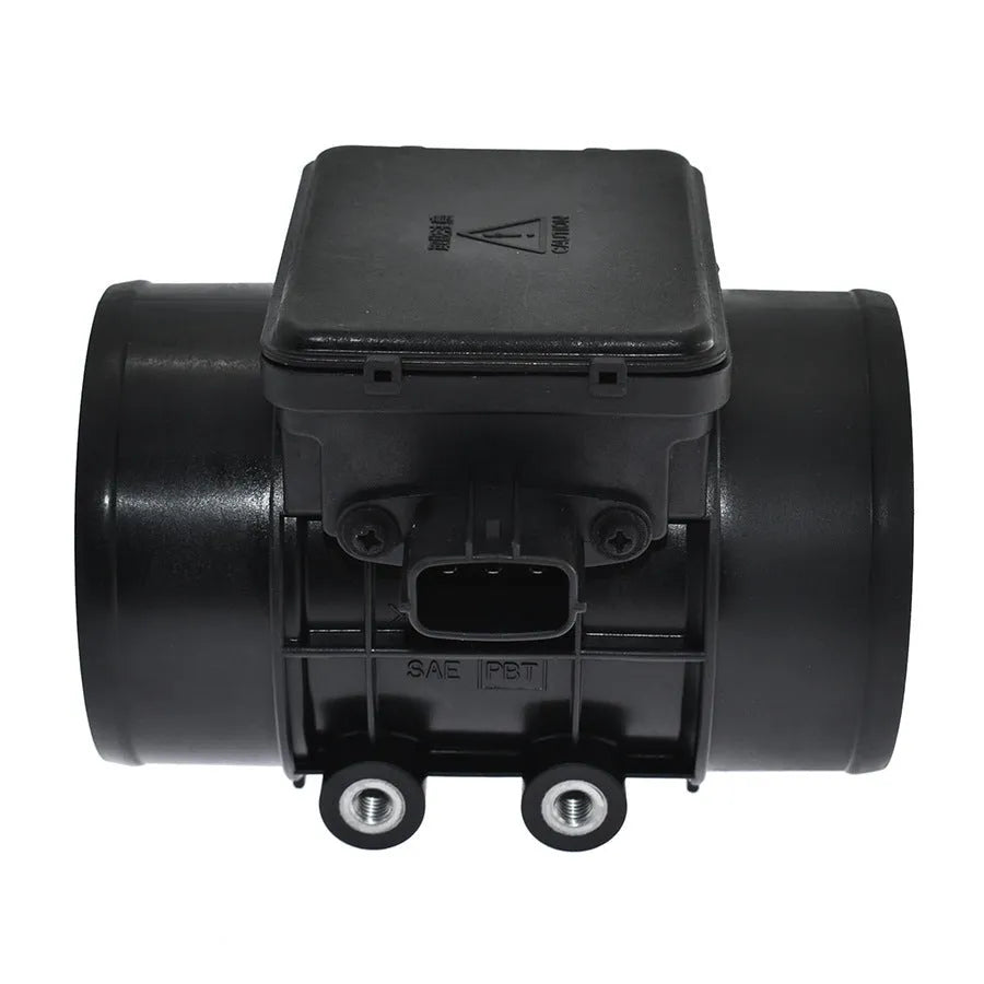 Black plastic automotive air flow meter with standard specifications for engine measurement