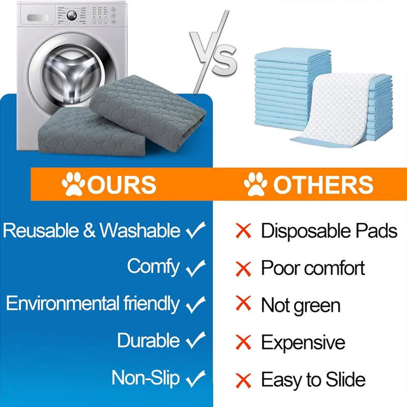 Two neutral-coloured washable dog pee pads, one tan and one grey, showing textured fabric surface.