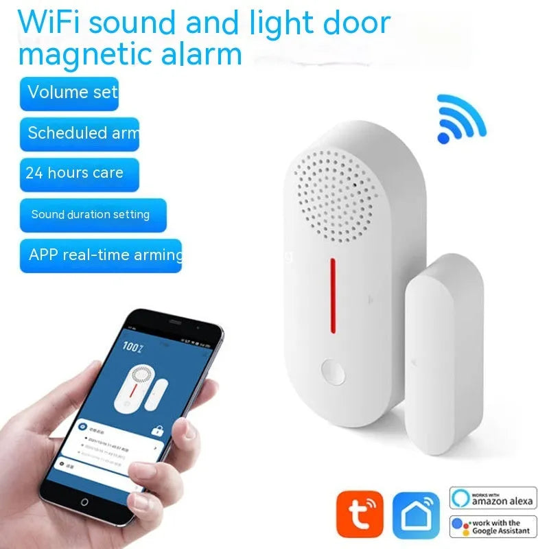Smart home WiFi magnetic door window sensor alarm with audible alert system