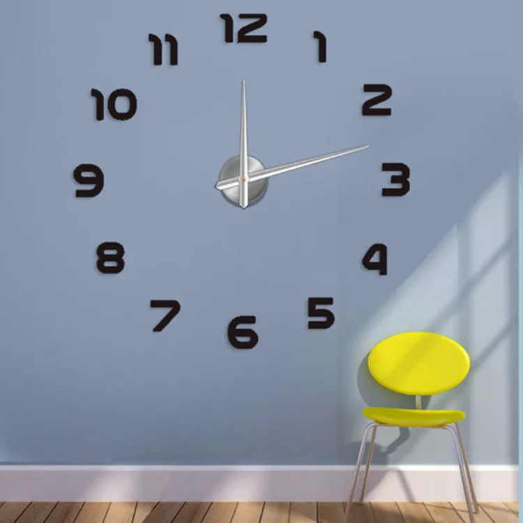 Round silver acrylic wall clock, single-sided, for living room bedroom study or office wall
